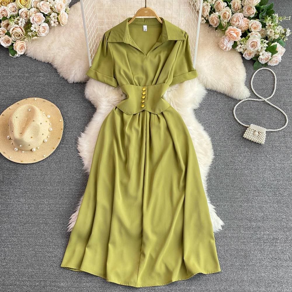 Women's Clothing Shirt Dress New Summer Fashion Polo Collar Short Sleeve Waist Slimming A Line Dress
