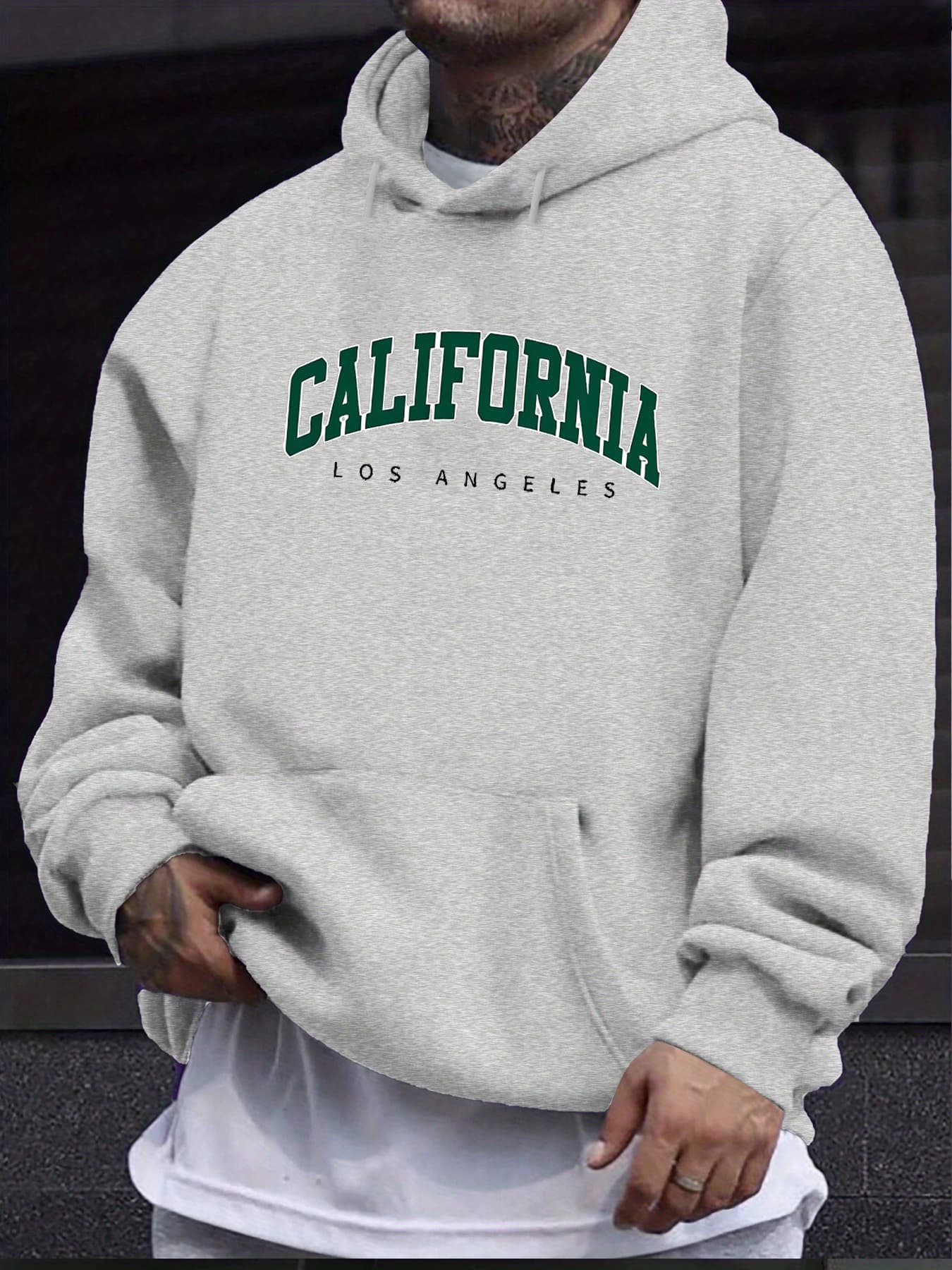 Men's Autumn And Winter Casual Fashionable Loose Hooded Sweatshirt With California Letter Pattern Printed Warm Long Sleeved Pullover