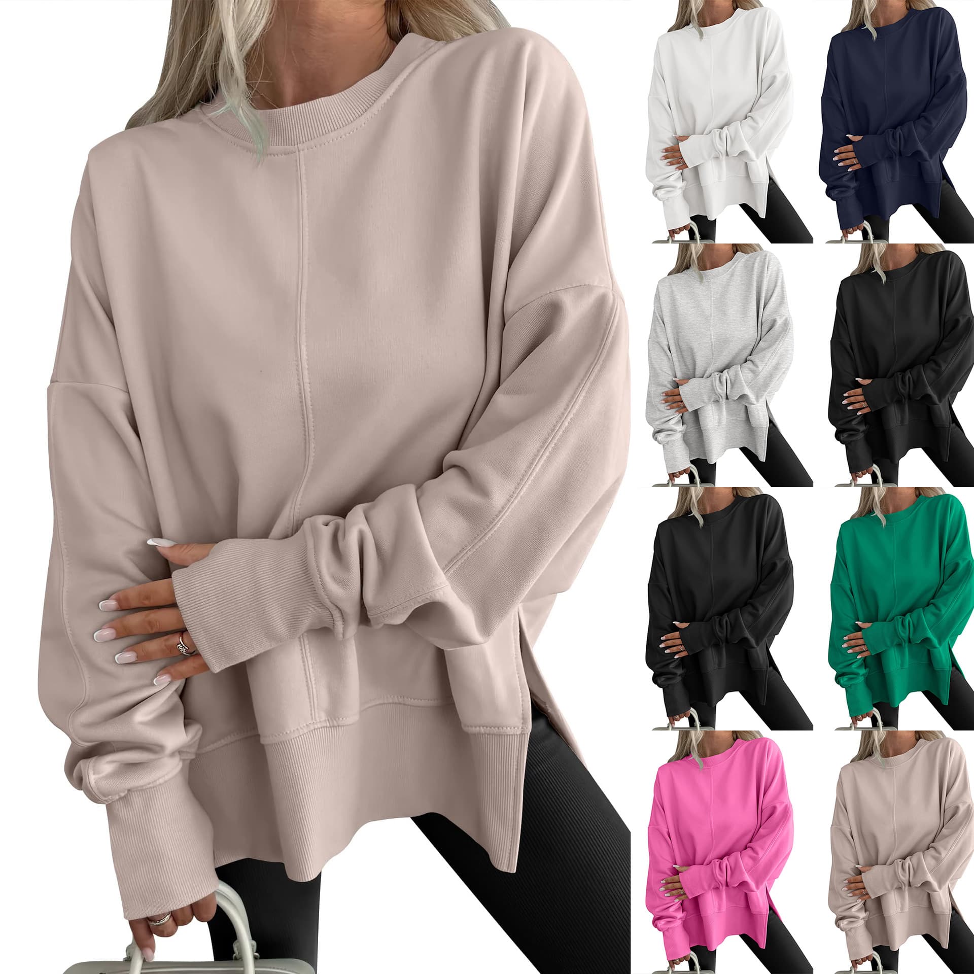 Women's Autumn And Winter Long Sleeve Round Neck Sweatshirt Solid Color Casual Bottoming Shirt