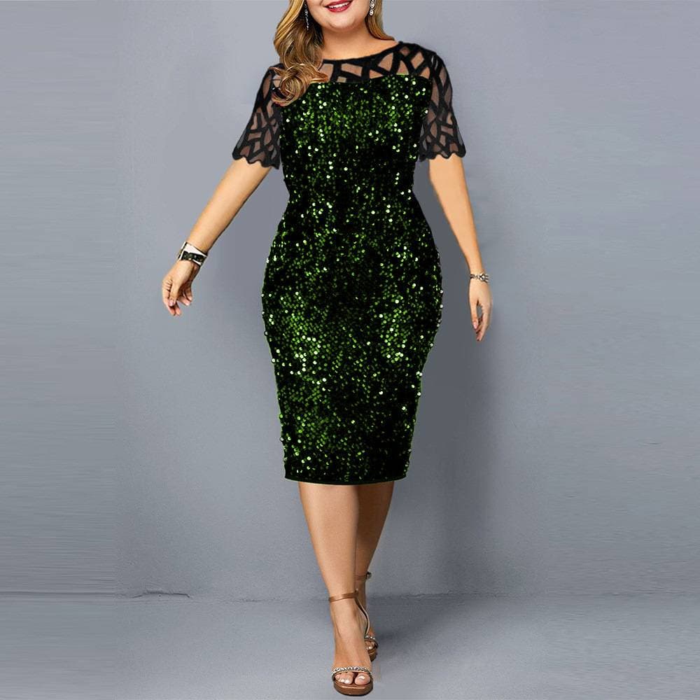 Women's Clothing spring and autumn personalized sequin design plus size women's dress 3 colors size 7 short sleeves