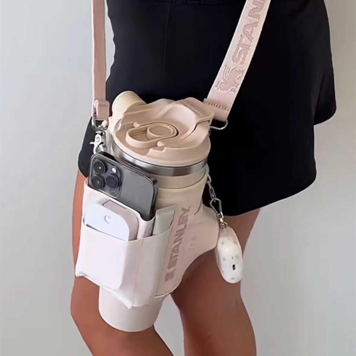 40oz Large Capacity Insulated Diagonal Cross Travel Ice King Cup Cov with Bag, Adjustable Should Strap, Handheld