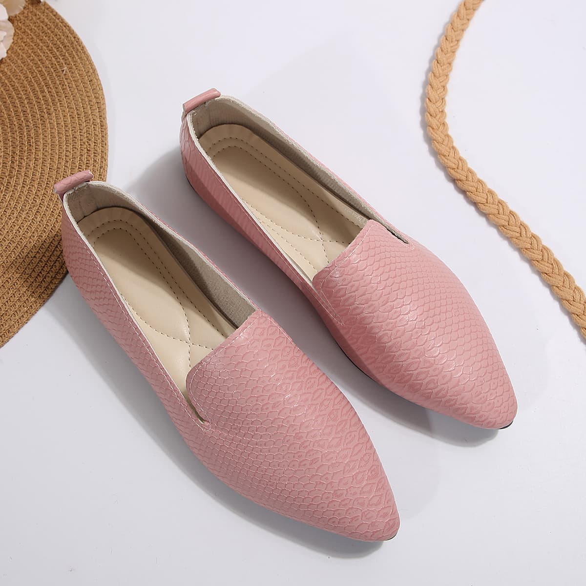 Mocassins plats à enfiler pour femmes, imprimé serpent - Mocassins respirants en PU avec doublure en cuir souple, chaussures décontractées confor
