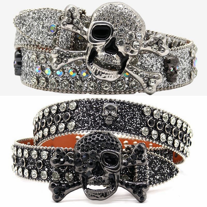 VOOTHOST Men Jeans Rhinestone Dark Skull Head Women Belt Western Denim Shiny Rivet Design Artificial Diamond Belt Hip Hop Punk Y2k Belt F0386