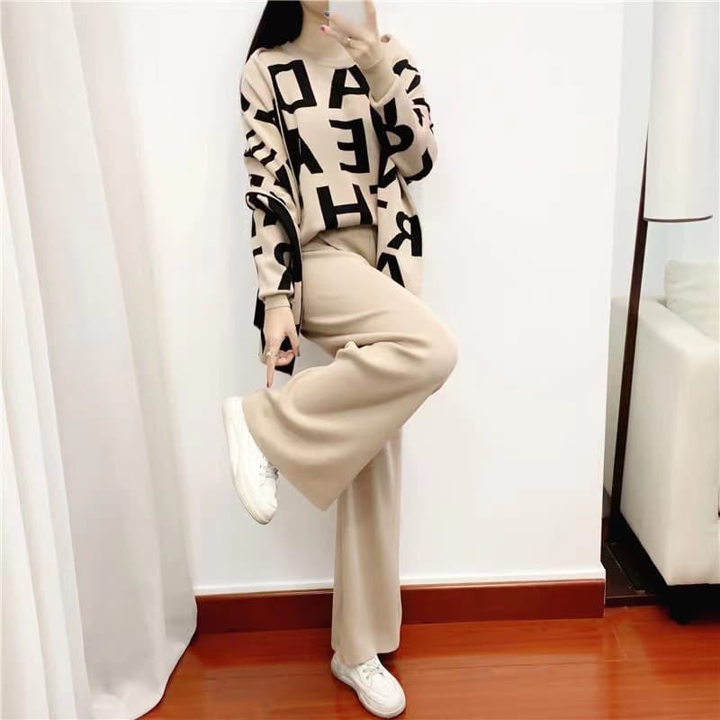 Women's Clothing Spring And Autumn New Sweater Temperament Wide Leg Pants Fashion Three Piece Suit