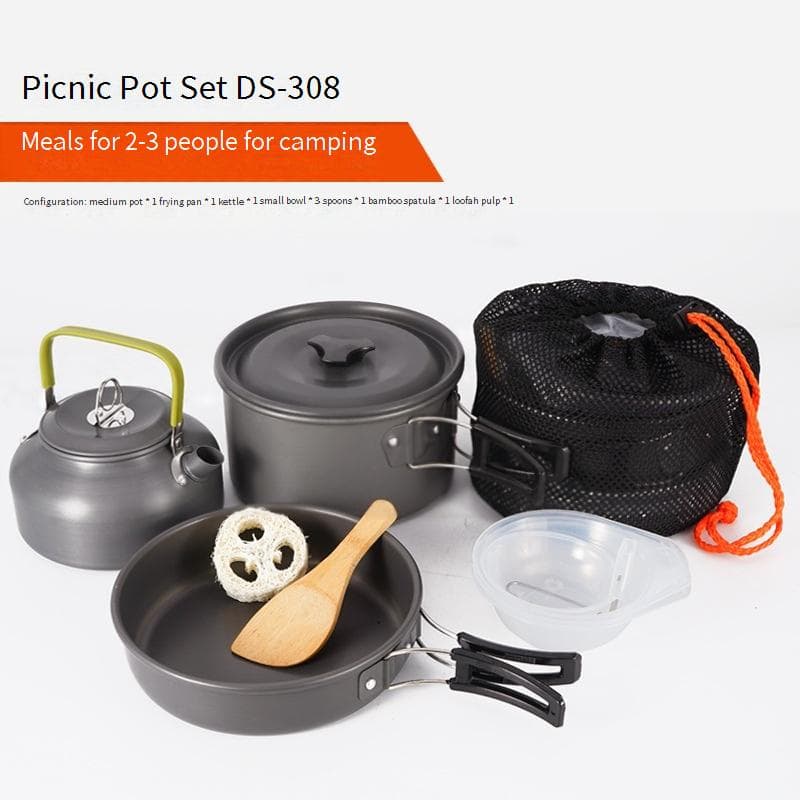Camping Cookware Set For 3-4 People - Lightweight & Portable Includes Pot Pan & Kettle Perfect For Hiking Picnic & BBQ