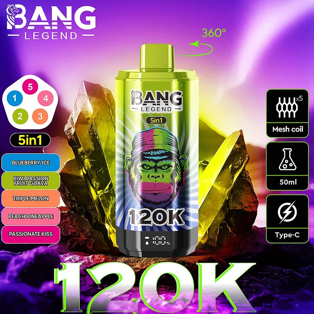 1 à 5 cigarettes électroniques jetables Bang Legend 120K bouffées 5 en 1, saveurs ajustables, mesh premium (entrepôt UE)