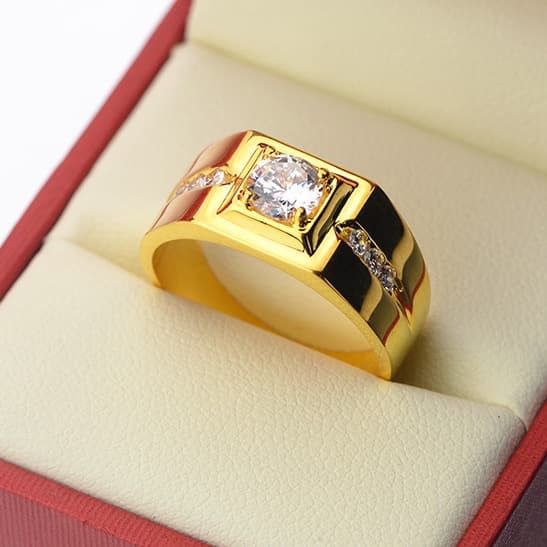 Gold Plated Ring Men's Domineering Open Ring Simulation Diamond Ring Jewelry Size Adjustable
