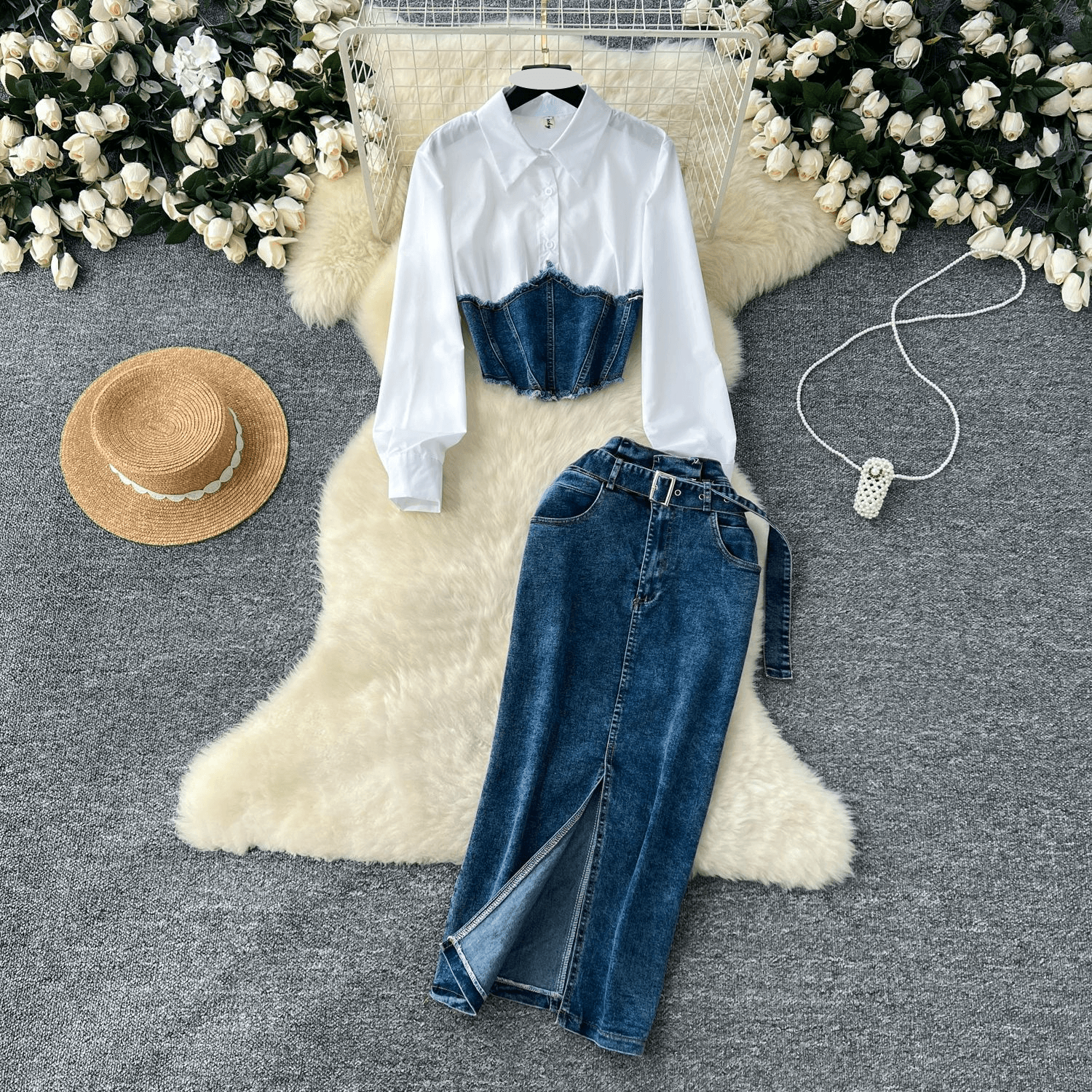 Women's Clothing Light Mature Style, High End Flower Short Sleeved Pleated Top + High Waisted Casual Trousers, Two Piece Suit