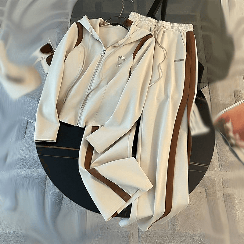 Women's Clothing Spring And Autumn New Casual Loose Stand Up Collar Cardigan Wide Leg Pants Two Piece Set