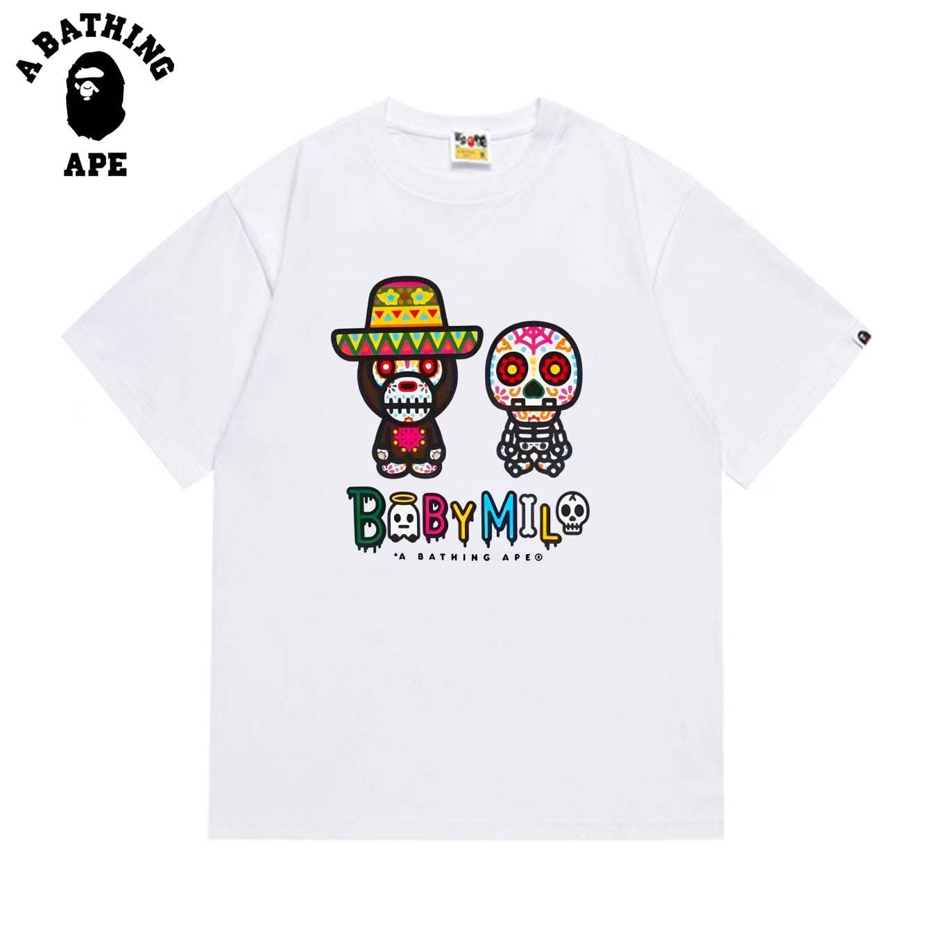 A BATHING APE BAPE-Cartoon Skull Print Round Neck T-shirt Made Of Pure Cotton Fabric For Both Men And Women