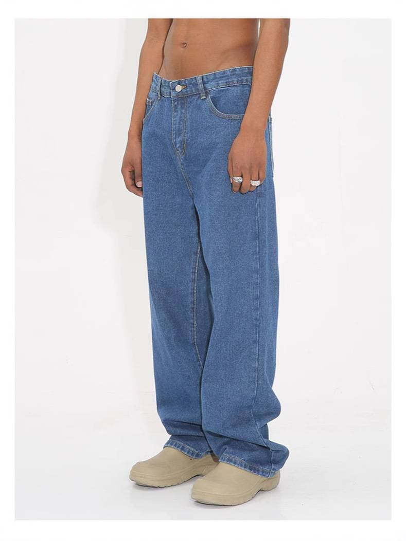 Men's Clothing High Street Washed Loose Wide Leg Silhouette Ripped Cat Whisker Reverse Wear Jeans
