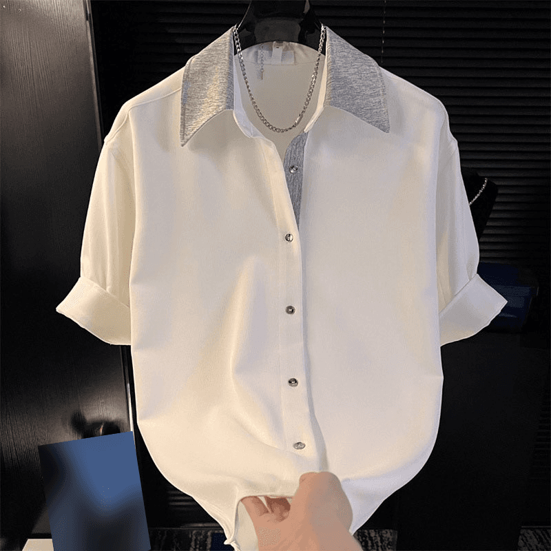 ​Men's Casual Short Sleeve Shirt - Slim Fit Chiffon Blend Fabric, Lightweight & Breathable For Summer, FashionWith Collar Design​