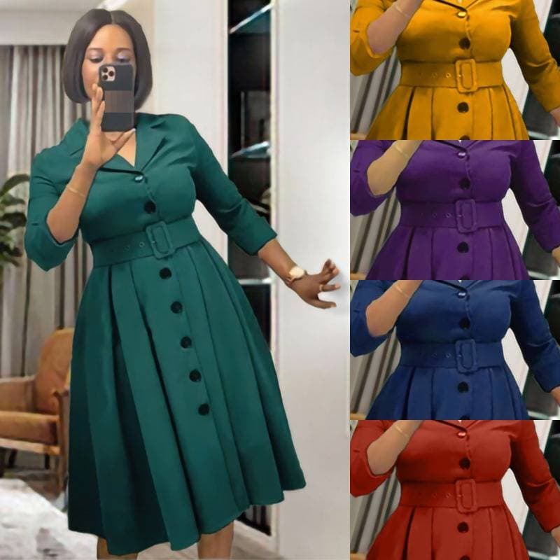 Versatile Long Sleeve Button-Down Dress With Belt – Timeless Work-to-Weekend Wardrobe Essential