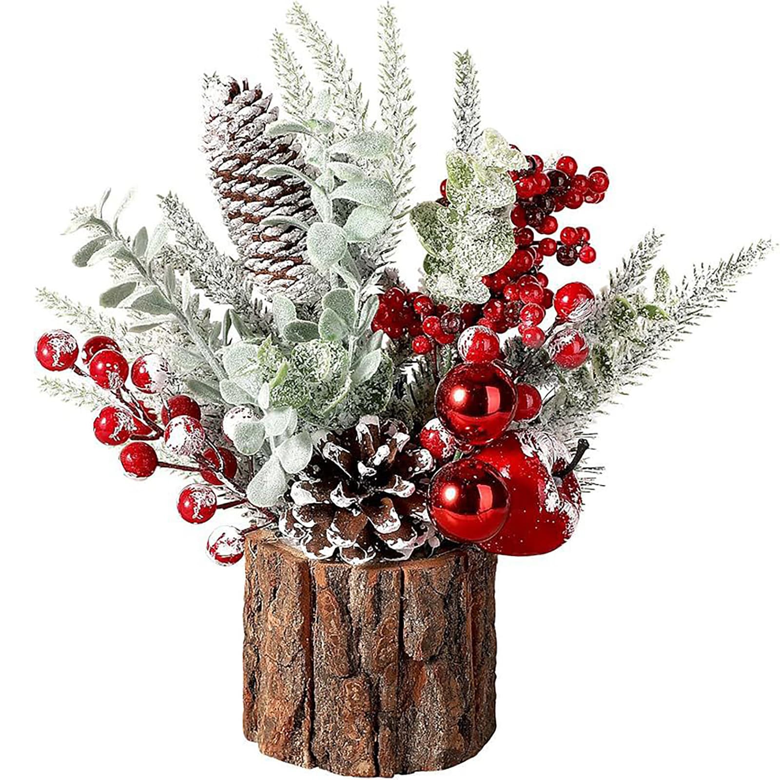 Christmas Tree Mini Desktop Pine Cone Red Berry Christmas Decoration Tabletop Tree Festive Holiday Home Decor