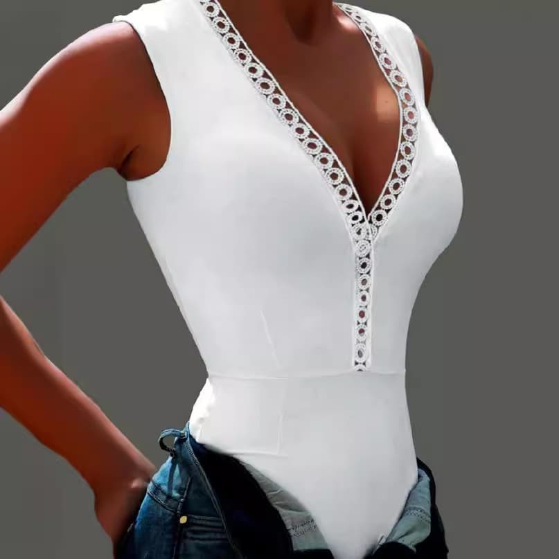 Women's Clothing hot style white V neck sleeveless sexy tight jumpsuit