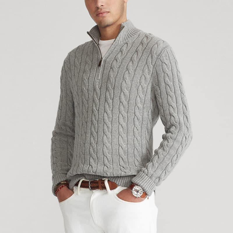 Men's Clothing New Autumn And Winter Men's Warm Thick Knit Turtleneck Sweater Men's Twisted Twist Half Turtleneck
