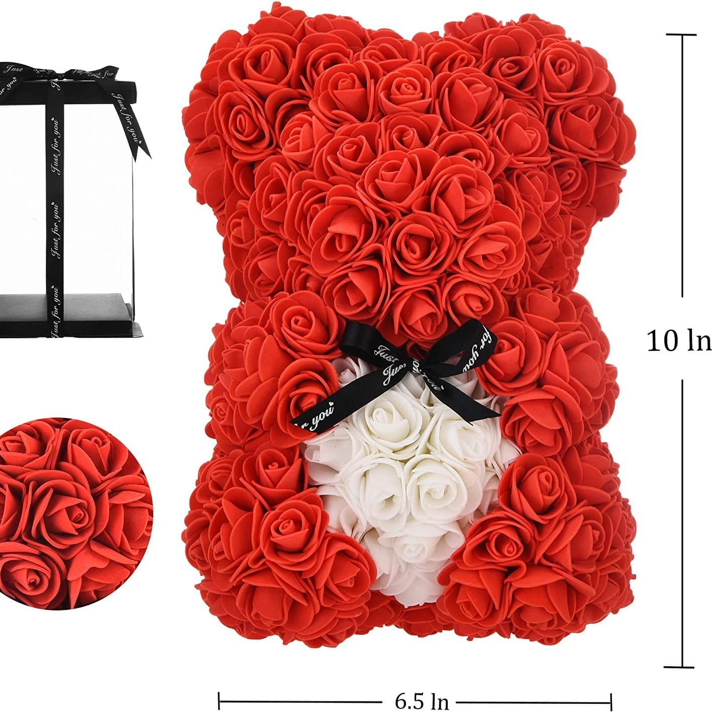 Eternal Rose Teddy Bear - 25cm Handmade Foam Flower Bear Gift For Valentine's Day, Wedding, Birthday (Red, Wine, Pastel, White, Royal Blue)"​