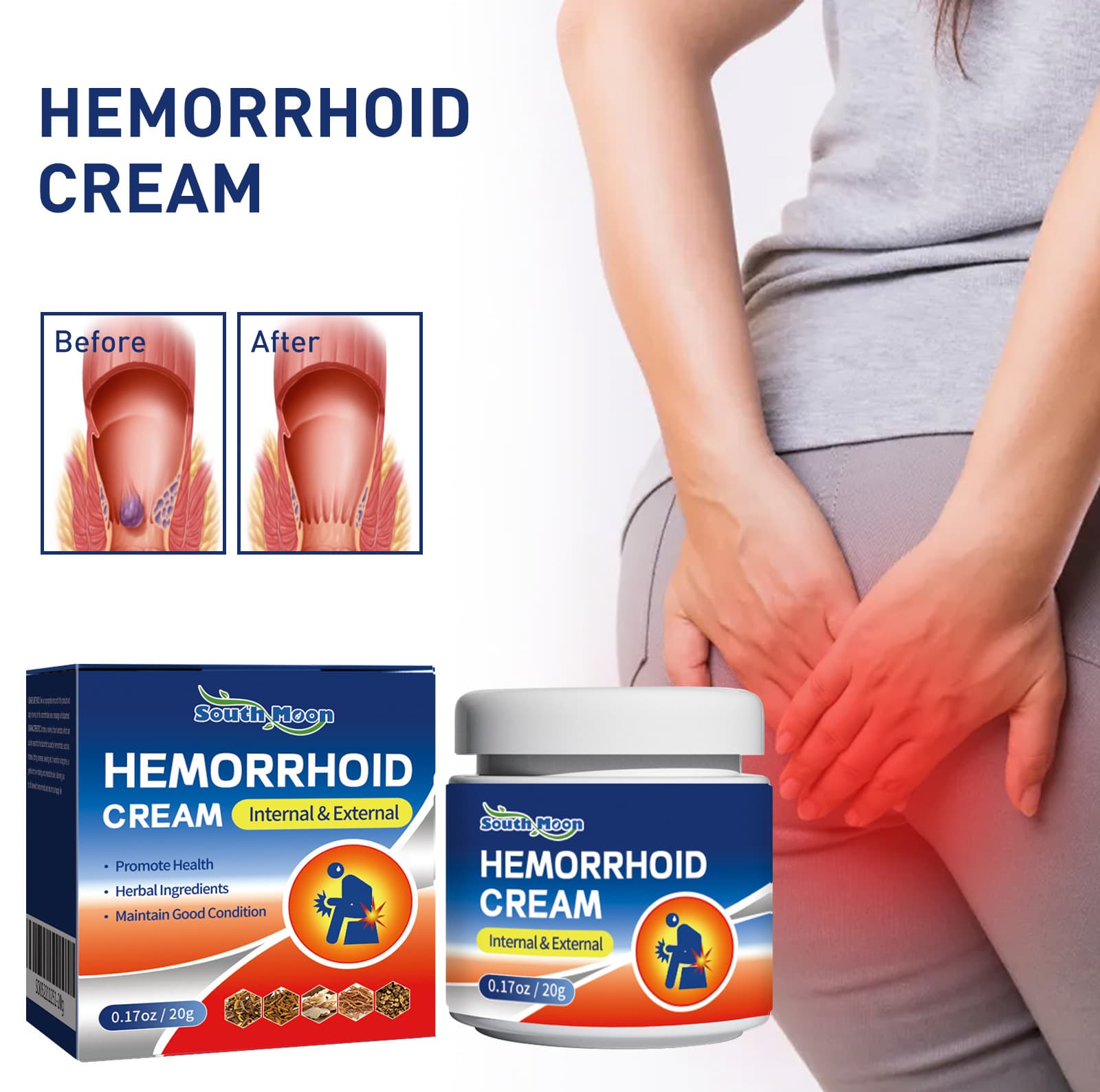 South Moon Hemorrhoid Cream for Repairing Pain, Swelling, Itching, Pain Relief by Mixing Inside and Outside the Anal