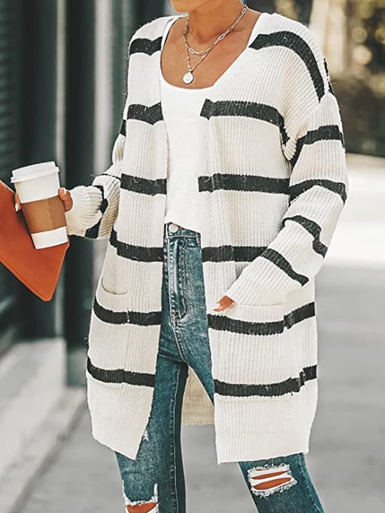 Women's knitted cardigan sweater casual solid color coat large size sweater coat