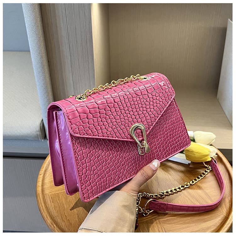 Women's Bags Rose Red Crocodile Pattern Chain Women's Bag Spring New Trend Style Single Shoulder Crossbody Women's Bag Small Square Bag