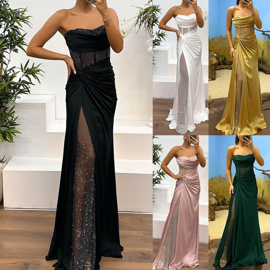 Women’s Clothing Spring And Autumn New Party Satin Wrap Dress INS Casual Fashion Splicing Dress