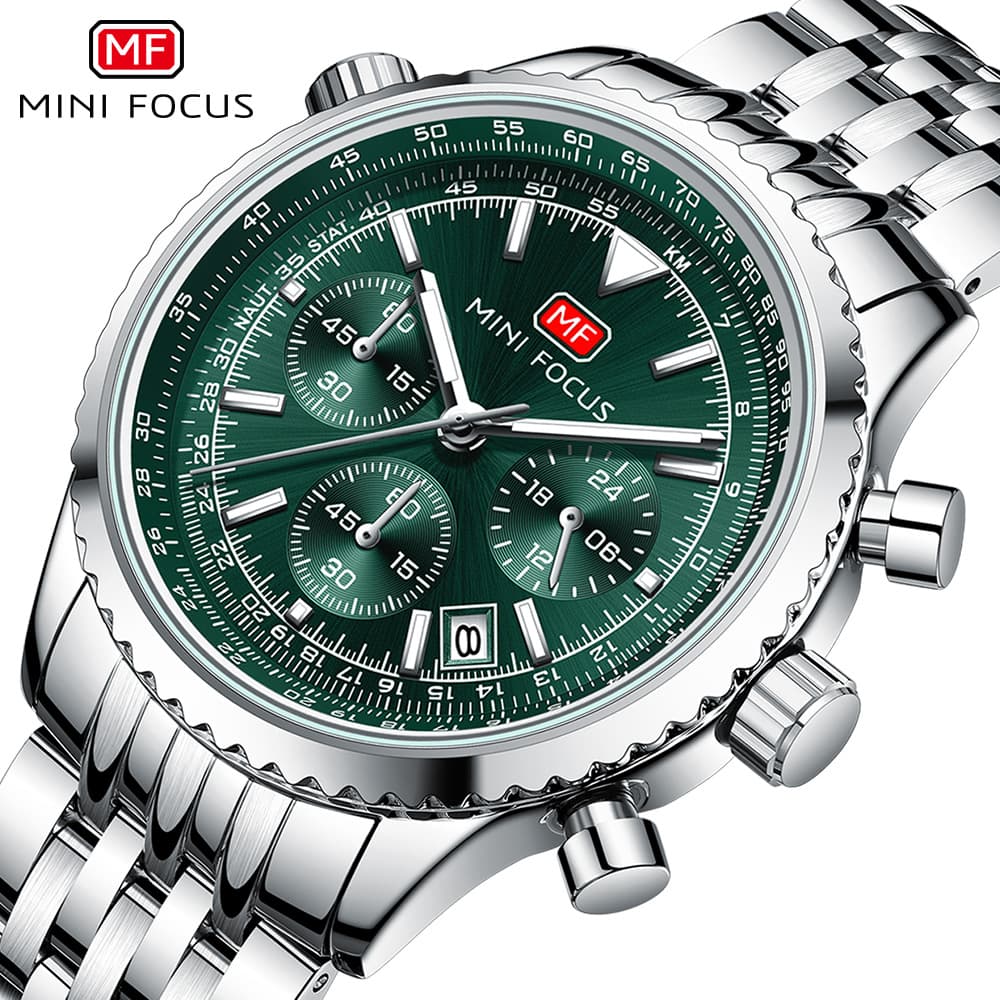 MINI FOCUS Watch, Fashion Men's Watch, Multi-function Quartz Watch, Aviation Chronograph Men's Watch, Fine Steel Belt 0463G
