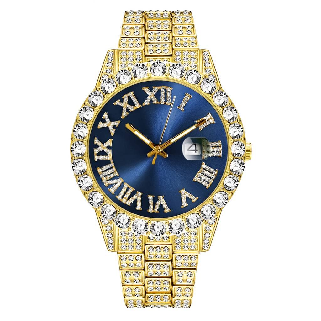 Business Dial Diamonds Sparkling Steel Strip Calendar Waterproof Quartz Watch For Giving to Man