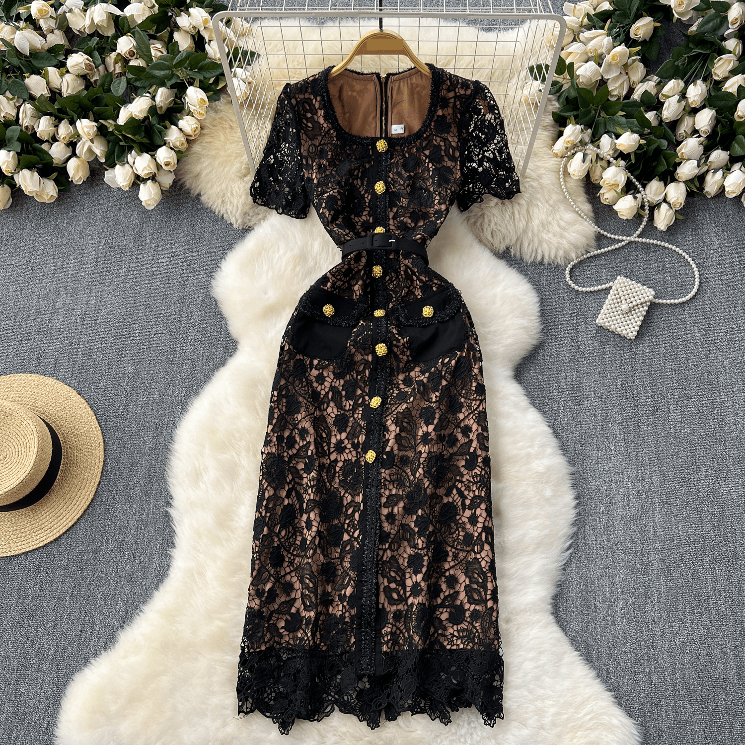 Women's Clothing High-end Lace Dress Spring And Summer New Design V-neck Slimming Elegant Celebrity Ladies Little Black Dress