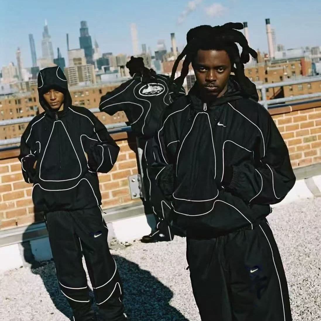 Veste à capuche, tenue tendance printemps-automne, ensemble unisexe imperméable à rayures réfléchissantes