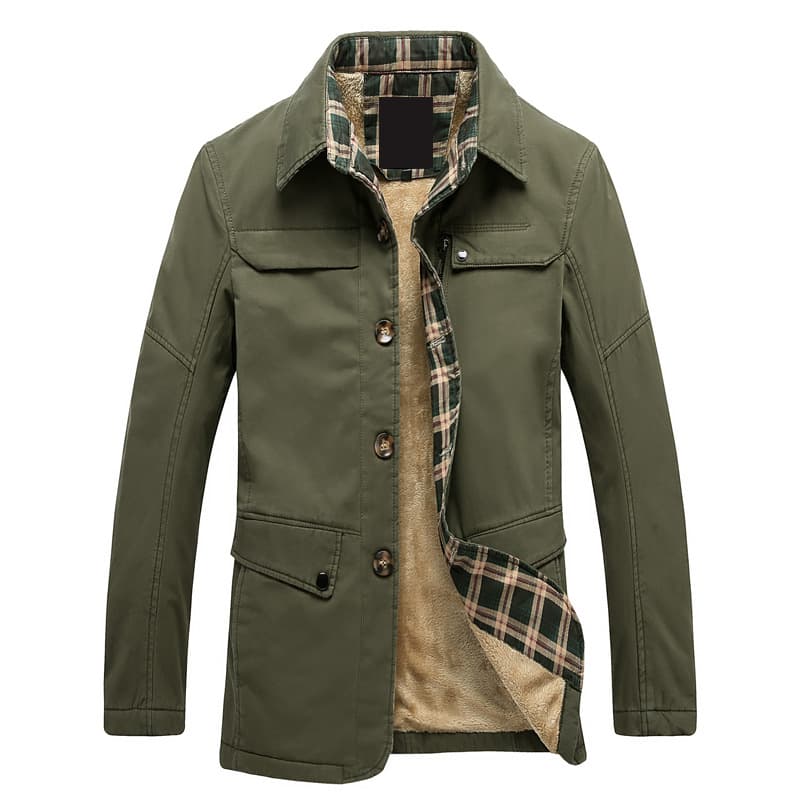 Men's Clothing fleece-lined thickened men's washed jacket slim-fit trench coat men's mid-length jacket fashion