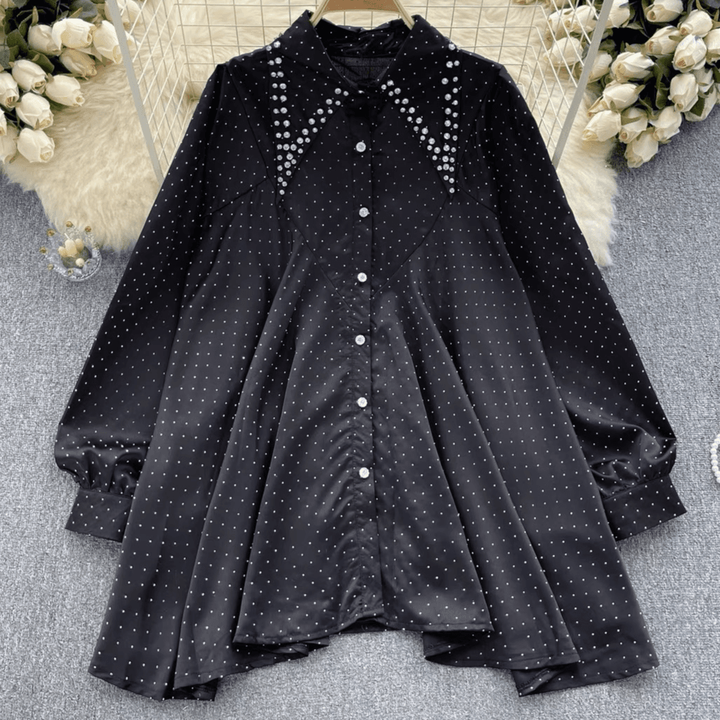 Women's Clothing Women's Shirt Autumn Wear For Women New Niche High End Diamond Encrusted Loose Temperament Versatile Long Sleeved Shirt