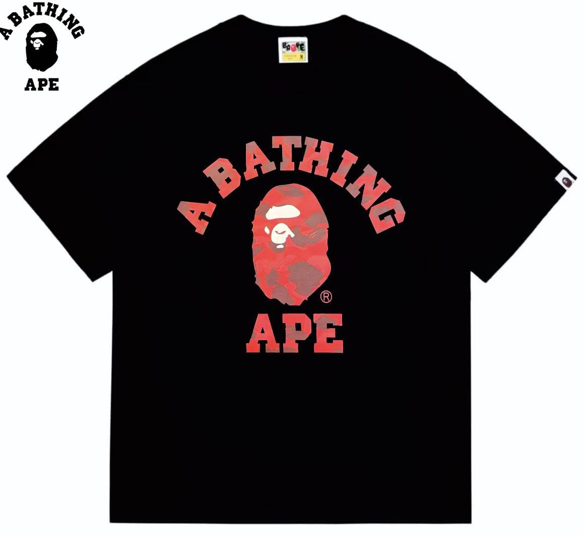 A BATHING APE BAPE-Camouflage Ape Head Letter Printed Cotton Short Sleeve