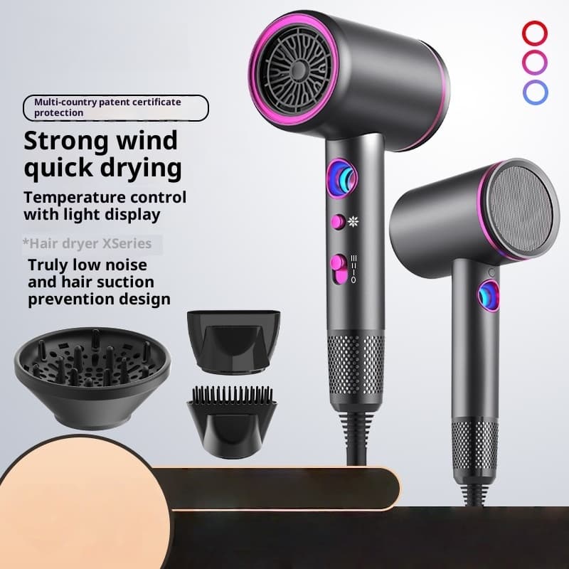 2200W Professional Hair Dryer With Temperature Control & Blue Light Therapy – 6-Speed Ionic Fast Drying & Styling Kit