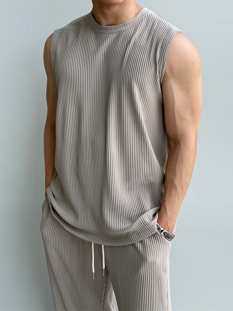 Men's Ice Silk Sports Suit Vest Sleeveless t-Shirt Handsome High-End Men's Sportswear Two-Piece Suit