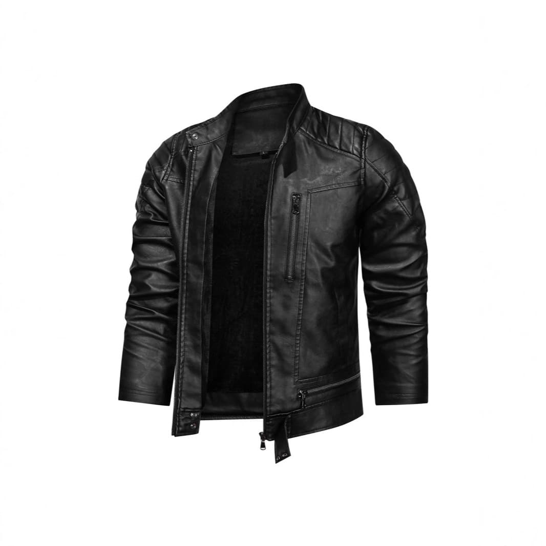 Men's Velvet Locomotive Jacket Thickened Warm Large Size Cold-proof Racing Suit Autumn And Winter Leather Jacket Stand-up Collar Trendy Leather Jacket