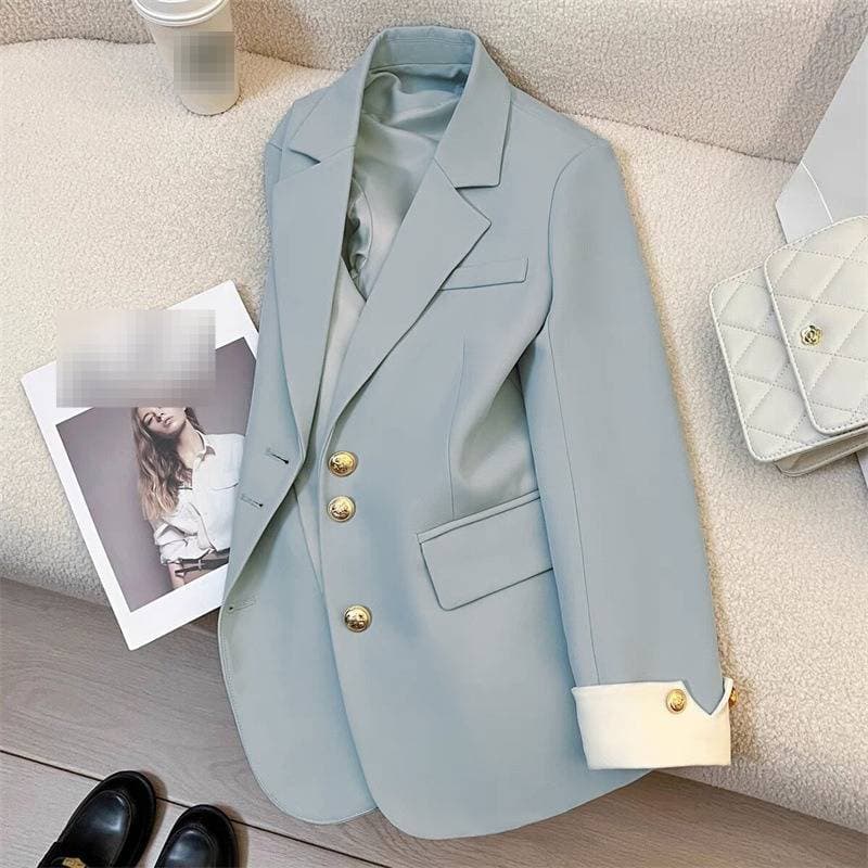 Veste de tailleur décontractée pour femme, style coréen élégant et tendance, coupe ajustée, manches longues, idéale pour le printemps et l'automne.