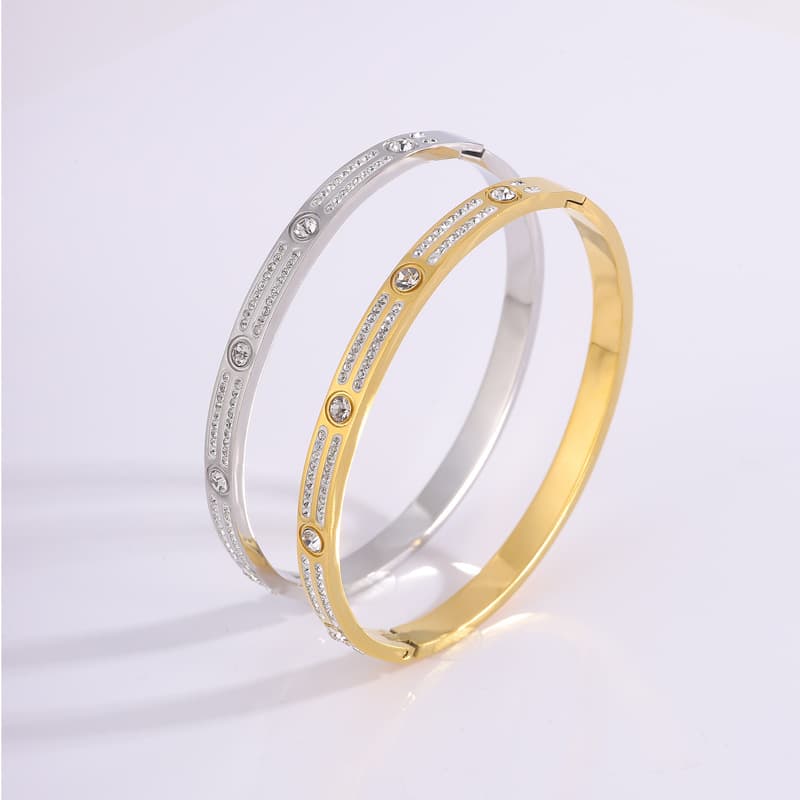 Diamond Bracelet Women Bracelets Gold Titanium Steel Bracelet Fashionable High-End Titanium Buckle Jewelry Non-Fading Women's Zircon Micro-Inlaid Gol