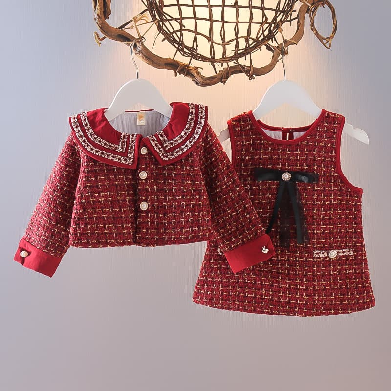 Dress Girl Little Fragrant Wind Ocean Air Princess Two-piece Dress Set For Baby Girl's First Birthday Gift