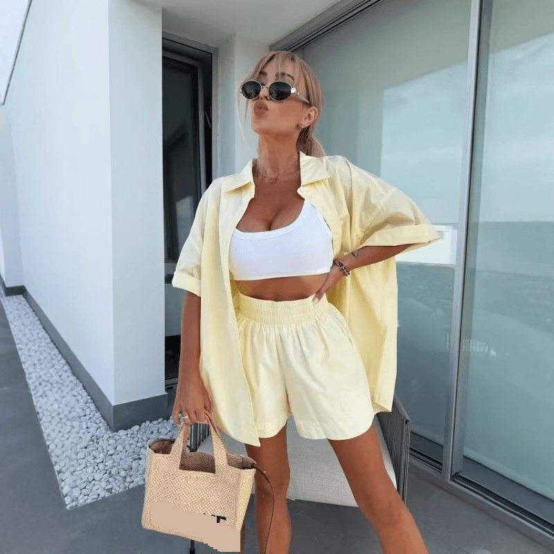 Women's Clothing Lazy Style Vacation Loose Shirt Shorts Set