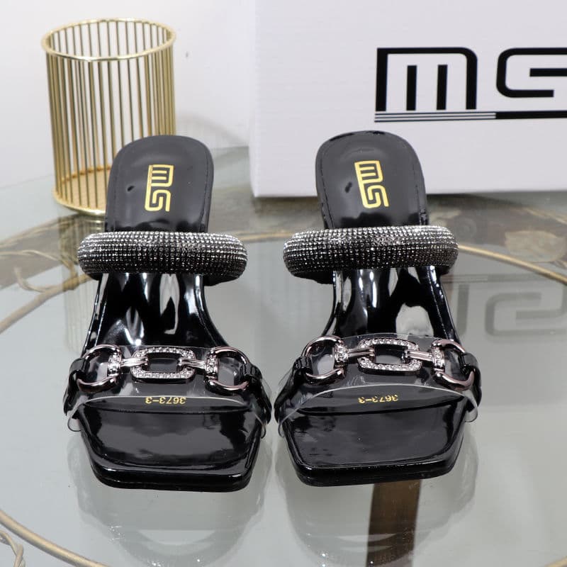 Gold High Aesthetic One Word Slipper 2024 Summer New Fashion Thick Irregular Metal High Heel External Wear Sandal