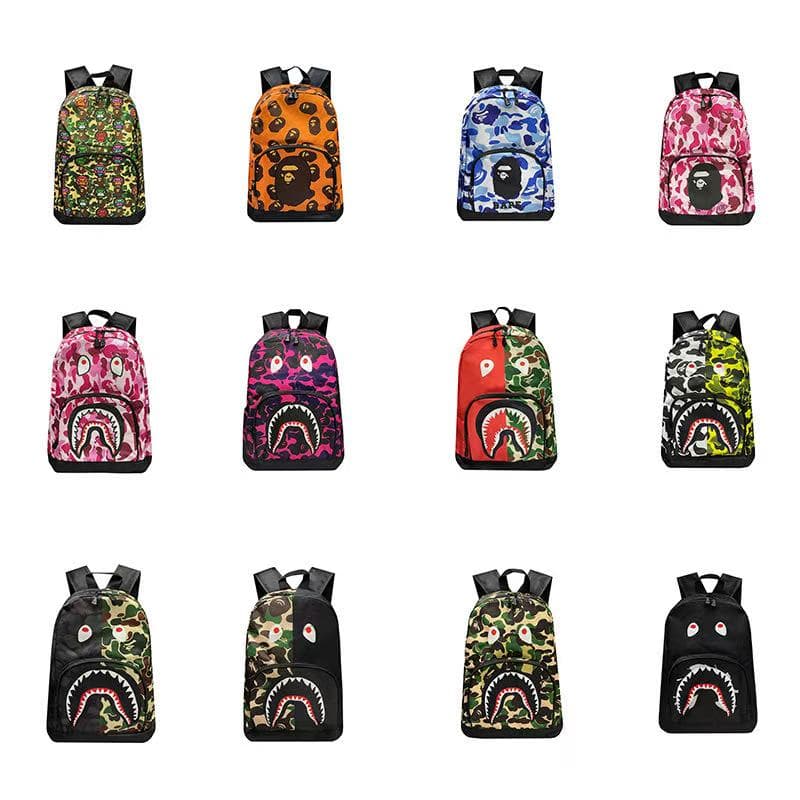 Bape-Shark Head Backpack Unisex Camouflage Ape Head Fashion Versatile Youth Backpack Student Backpack Travel Bag