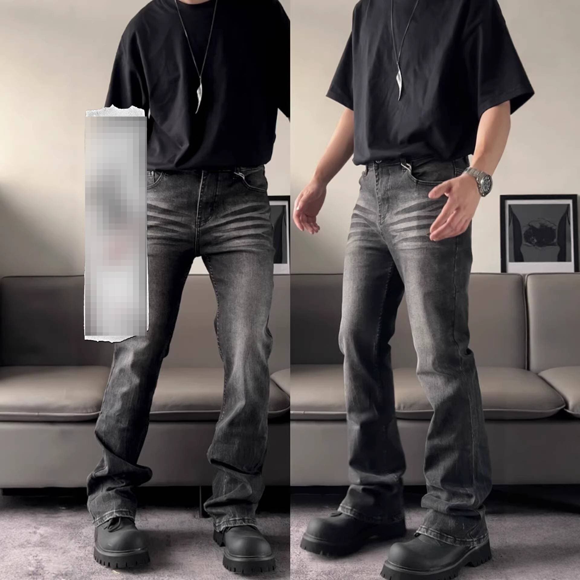 Retro American Niche Black Jeans Trendy Loose Casual Flared Pants Mid Waist Cotton Long Wide Leg Pants For Men And Women