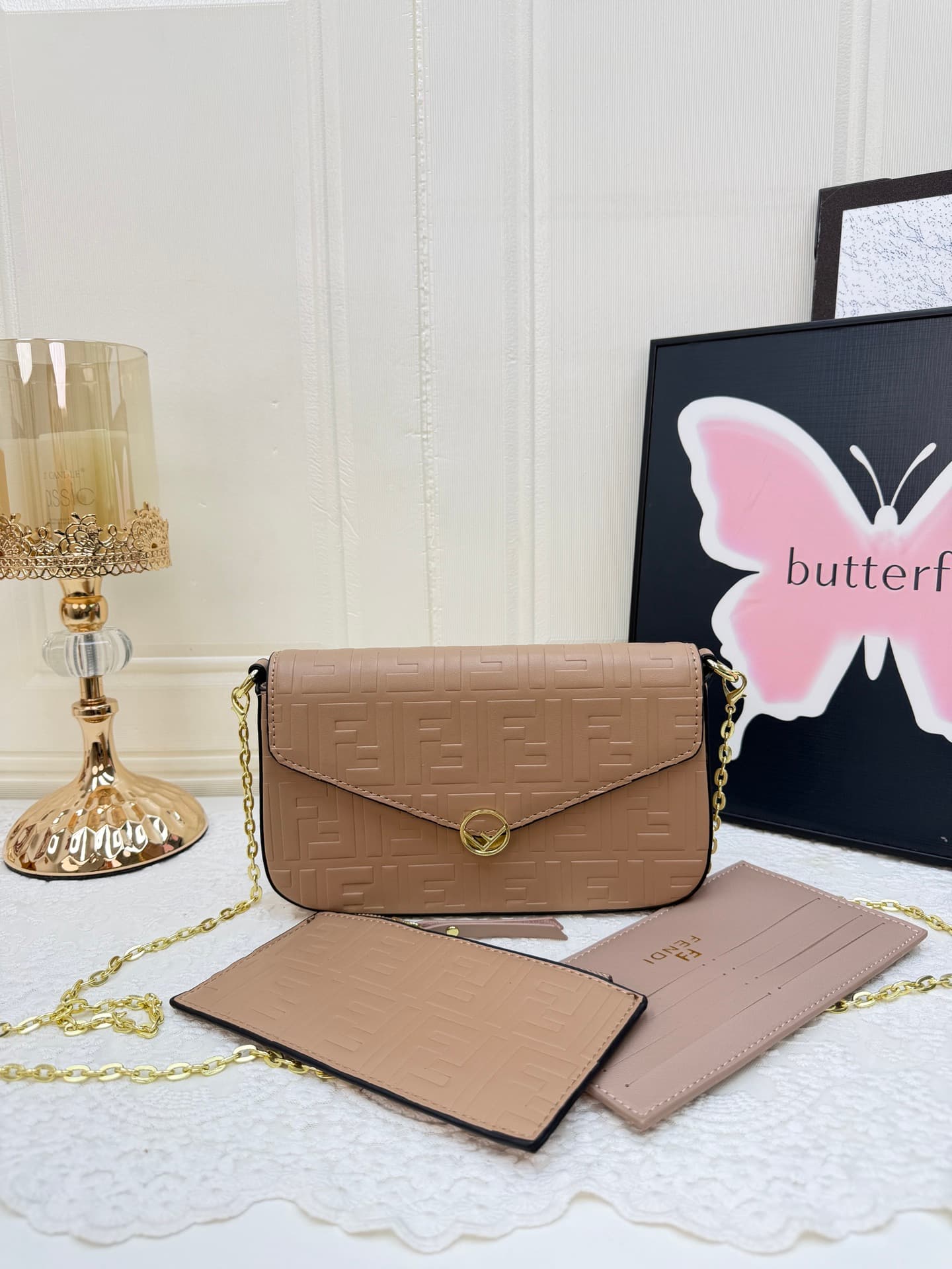 Sac bandoulière 3 en 1 pour femme, monogramme vintage, fermeture à rabat enveloppe avec chaîne amovible, porte-cartes et porte-monnaie détachable