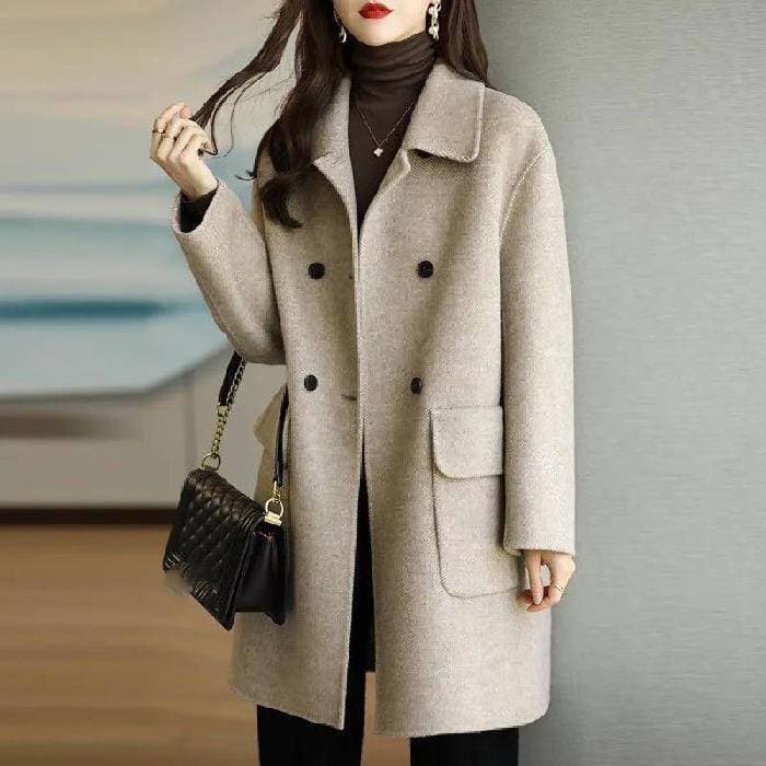 Women's Clothing large size woolen coat medium and long loose small size coat