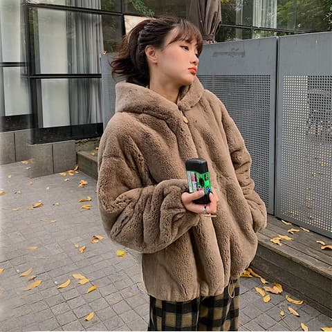 Trendy Faux Fur Bomber Jacket – Cozy Hooded Winter Coat For Women