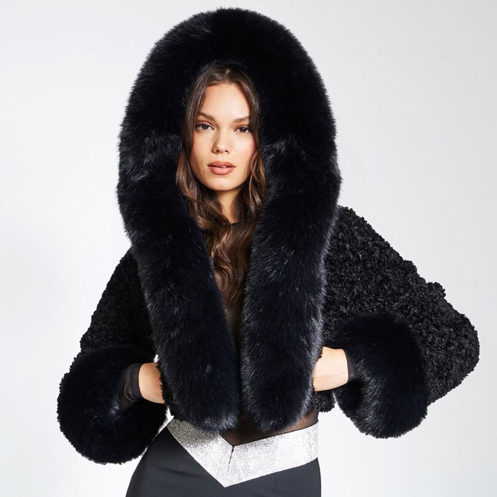 Winter Faux Fur Coat With Hood – Oversized Short-Length Eco-Friendly Jacket (Ins Blogger Style)