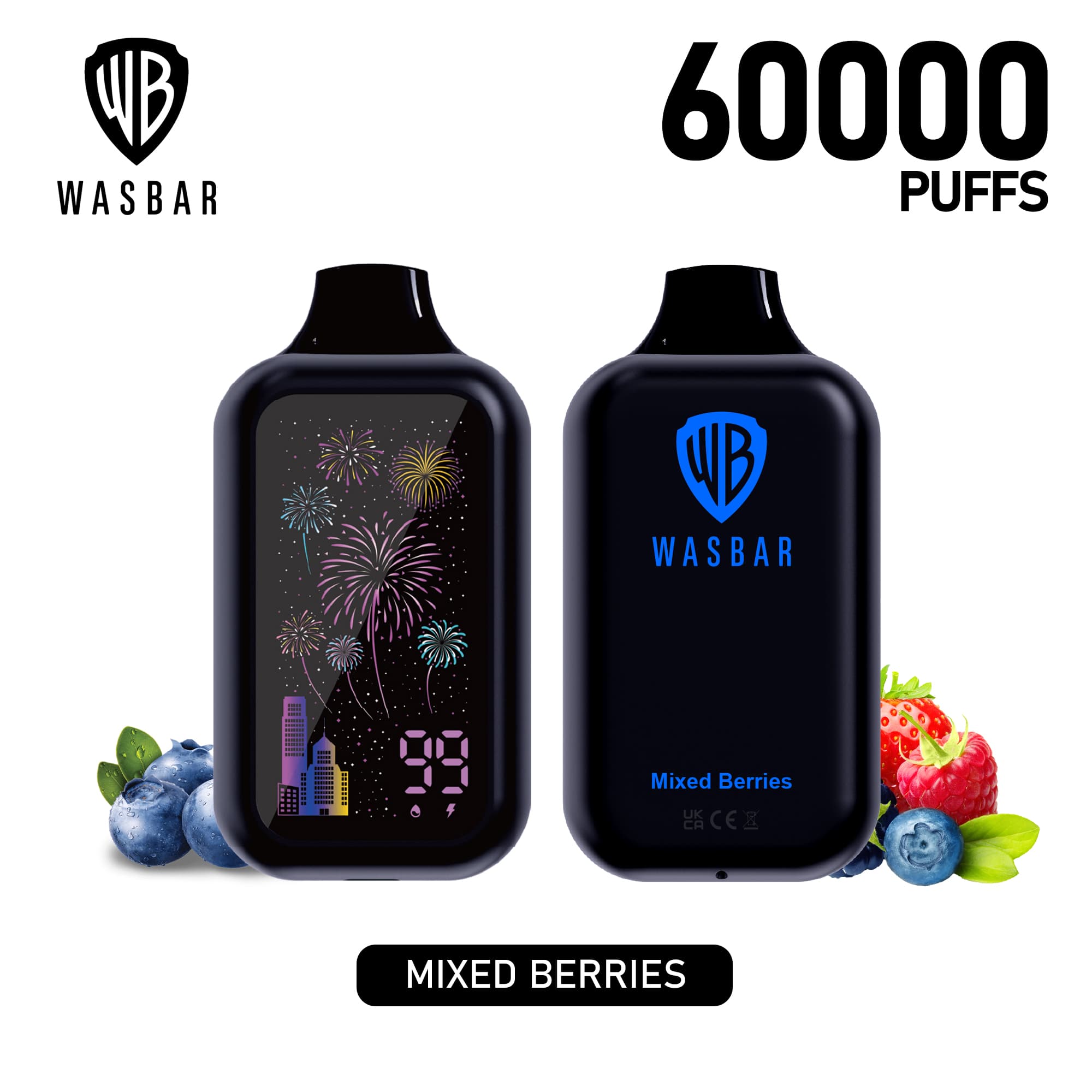 Wasbar 60000 Puffs 1PCS 2PCS 3PCS Puff 60K Cigarettes électroniques jetables avec affichage numérique Einweg Vape BilligE-zigaretten Fruit Ice Comb