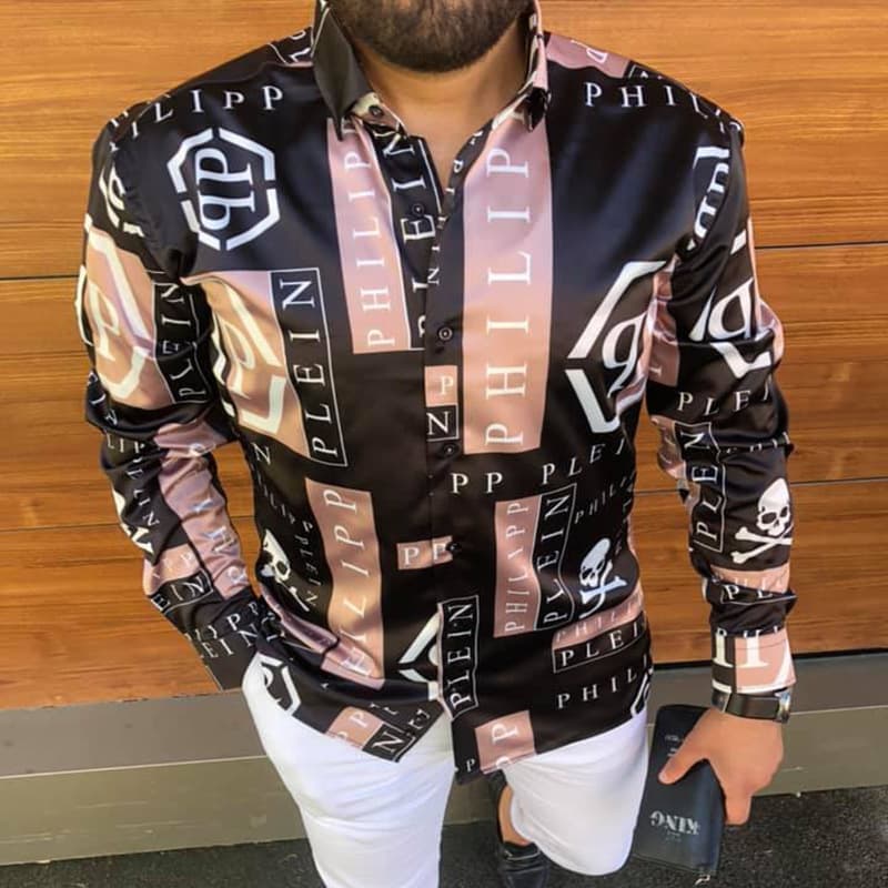 Chemise cintrée imprimée à manches longues pour hommes, nouvelle tendance de la mode 2023