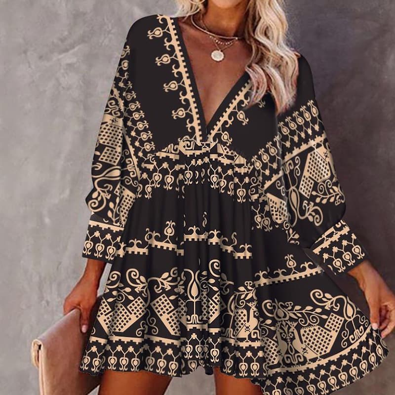 Autumn Fashion Women's Bohemian Loose Autumn Long Sleeve Dress