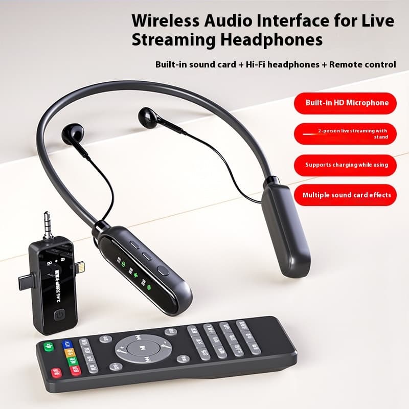 3-in-1 Streaming Audio Kit: Wireless Mic With Sound Card, Monitoring Headphones & Remote Control – Bluetooth 5.0, 8H Battery, 14mm Drivers